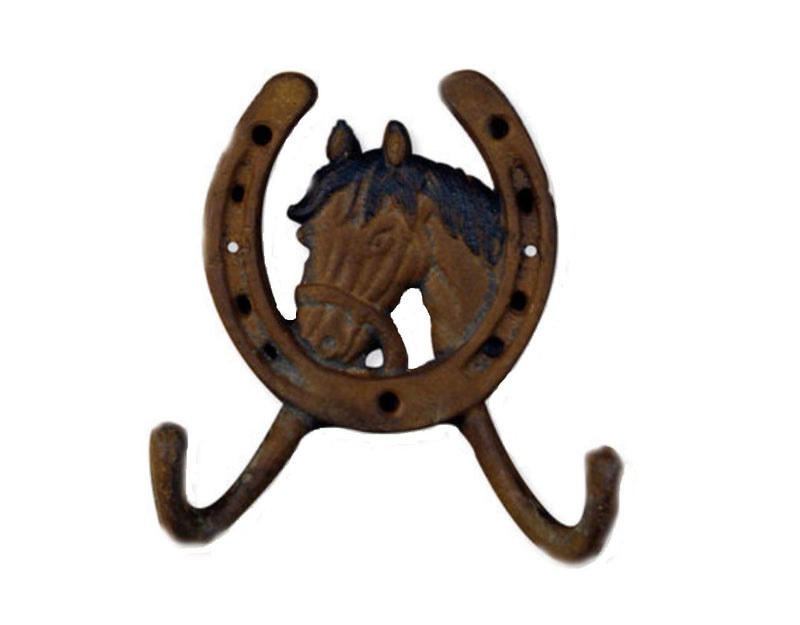 Sunset Vista Designs Cast Iron Double Wall Hook, Horse Shoe with Horse